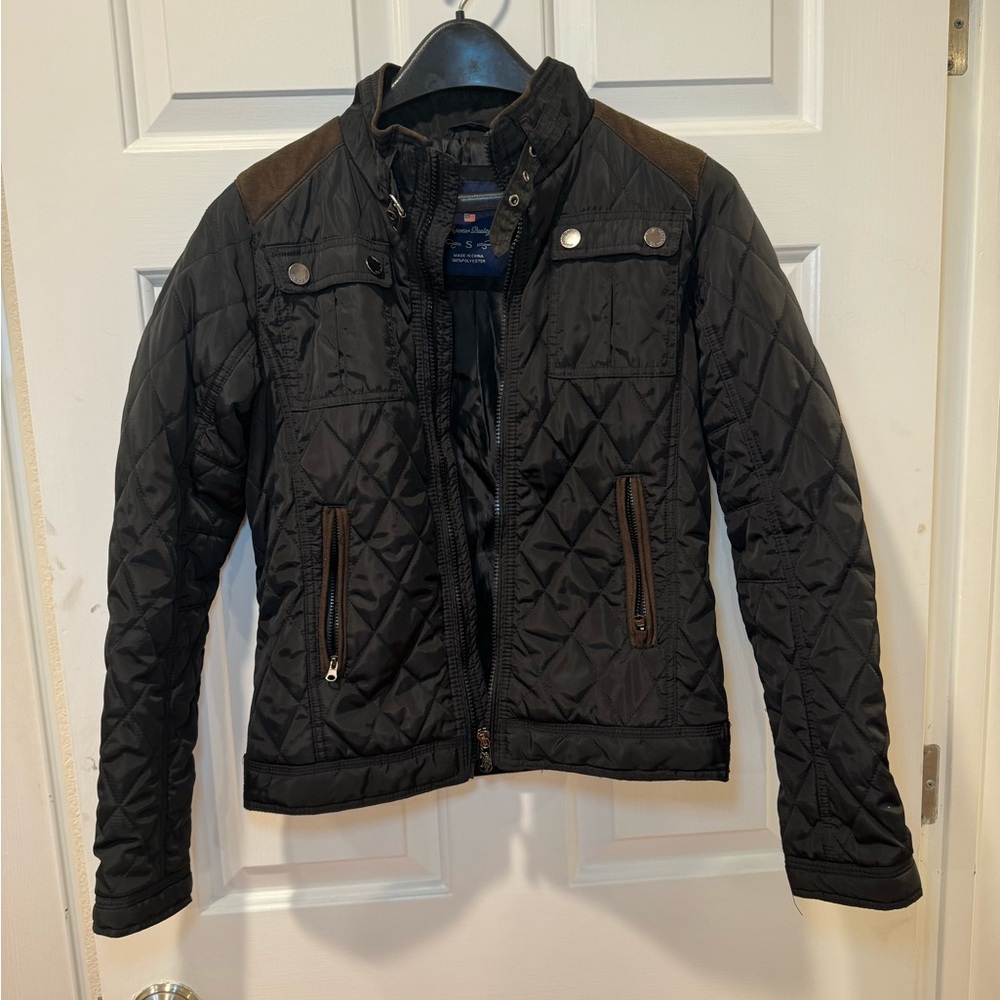 Quilted Polo barn coat with suede shoulder accents